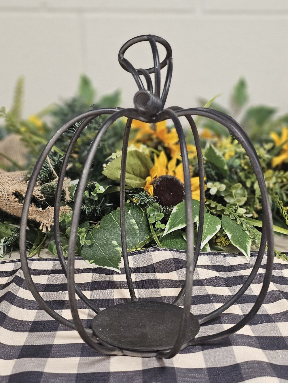 Medium Wrought Iron Pumpkin Candle Holder Festive Autumn Halloween Thanksgiving